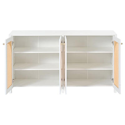 Buffet Design Unique Blanc avec 4 Portes en Rotin Artificiel Courbé - Rangement Polyvalent SCIRQRAIN