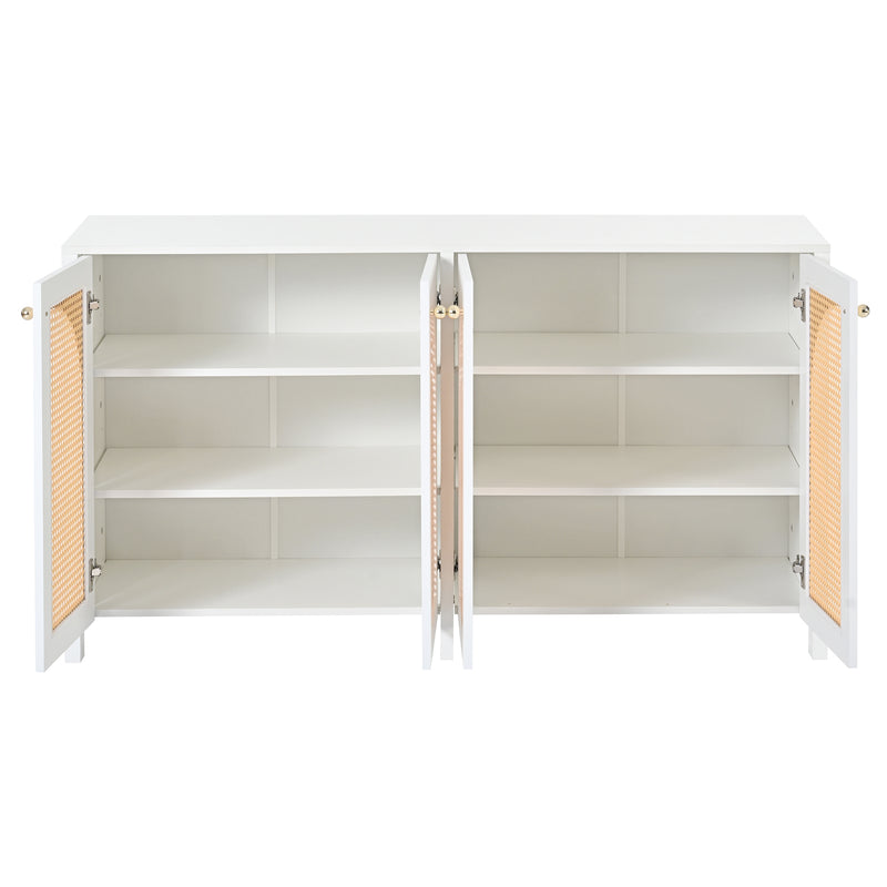 Buffet Design Unique Blanc avec 4 Portes en Rotin Artificiel Courbé - Rangement Polyvalent SCIRQRAIN