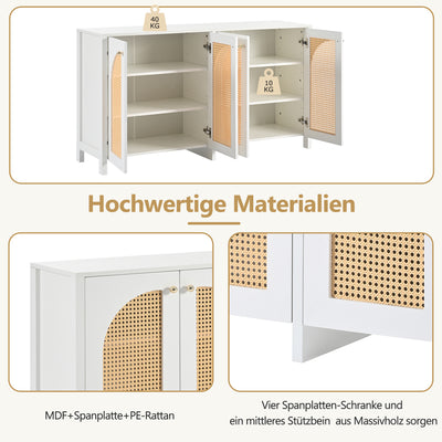 Buffet Design Unique Blanc avec 4 Portes en Rotin Artificiel Courbé - Rangement Polyvalent SCIRQRAIN