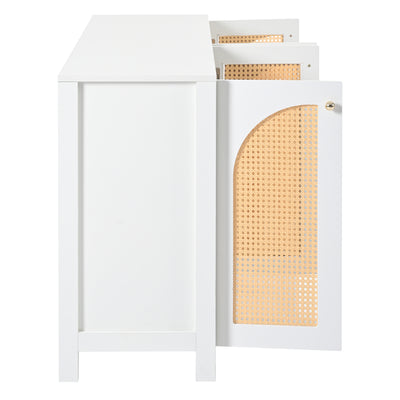 Buffet Design Unique Blanc avec 4 Portes en Rotin Artificiel Courbé - Rangement Polyvalent SCIRQRAIN
