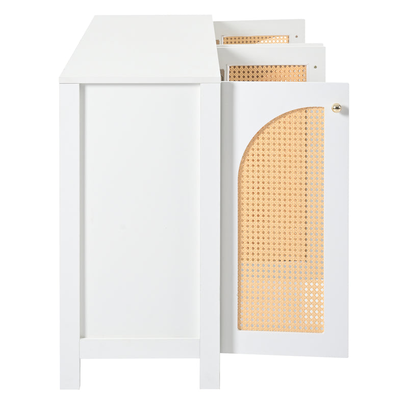 Buffet Design Unique Blanc avec 4 Portes en Rotin Artificiel Courbé - Rangement Polyvalent SCIRQRAIN