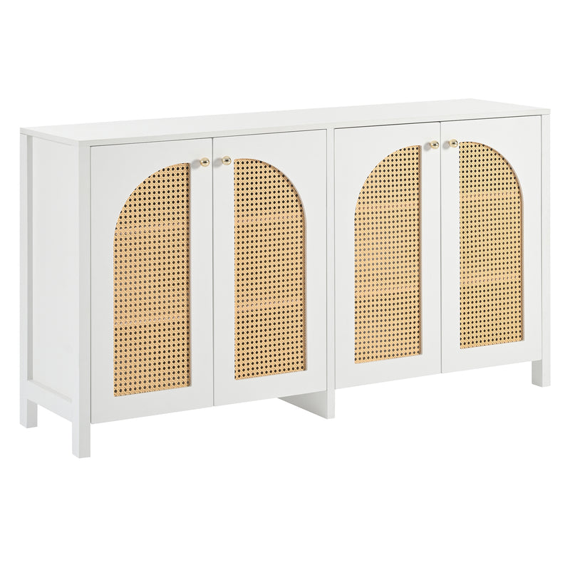 Buffet Design Unique Blanc avec 4 Portes en Rotin Artificiel Courbé - Rangement Polyvalent SCIRQRAIN