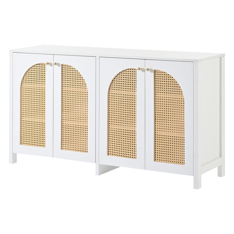 Buffet Design Unique Blanc avec 4 Portes en Rotin Artificiel Courbé - Rangement Polyvalent SCIRQRAIN