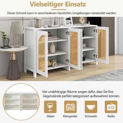 Buffet Design Unique Blanc avec 4 Portes en Rotin Artificiel Courbé - Rangement Polyvalent SCIRQRAIN