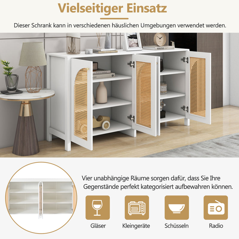 Buffet Design Unique Blanc avec 4 Portes en Rotin Artificiel Courbé - Rangement Polyvalent SCIRQRAIN