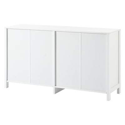 Buffet Design Unique Blanc avec 4 Portes en Rotin Artificiel Courbé - Rangement Polyvalent SCIRQRAIN