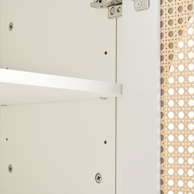 Buffet Design Unique Blanc avec 4 Portes en Rotin Artificiel Courbé - Rangement Polyvalent SCIRQRAIN