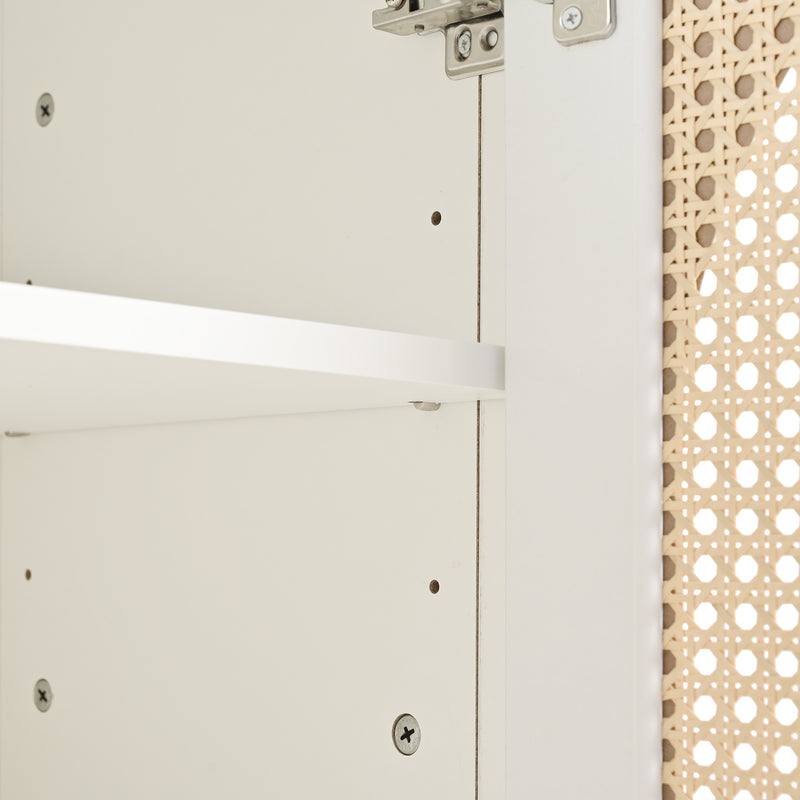 Buffet Design Unique Blanc avec 4 Portes en Rotin Artificiel Courbé - Rangement Polyvalent SCIRQRAIN