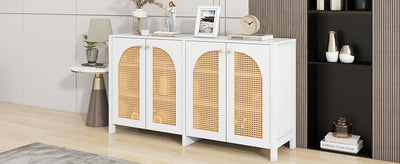 Buffet Design Unique Blanc avec 4 Portes en Rotin Artificiel Courbé - Rangement Polyvalent SCIRQRAIN
