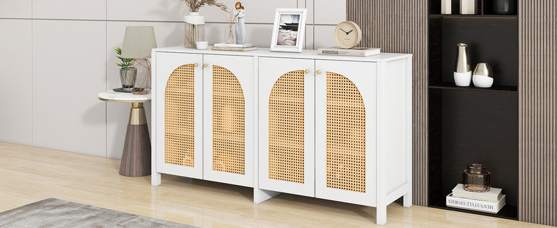 Buffet Design Unique Blanc avec 4 Portes en Rotin Artificiel Courbé - Rangement Polyvalent SCIRQRAIN