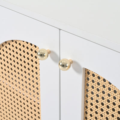Buffet Design Unique Blanc avec 4 Portes en Rotin Artificiel Courbé - Rangement Polyvalent SCIRQRAIN