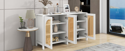 Buffet Design Unique Blanc avec 4 Portes en Rotin Artificiel Courbé - Rangement Polyvalent SCIRQRAIN