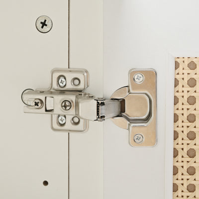 Buffet Design Unique Blanc avec 4 Portes en Rotin Artificiel Courbé - Rangement Polyvalent SCIRQRAIN