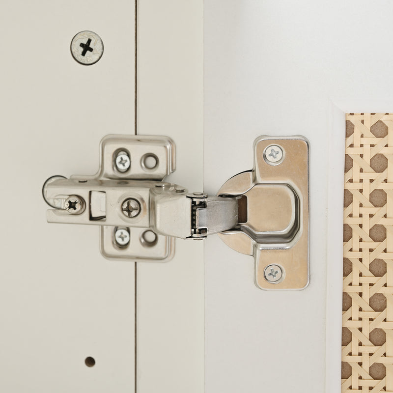 Buffet Design Unique Blanc avec 4 Portes en Rotin Artificiel Courbé - Rangement Polyvalent SCIRQRAIN