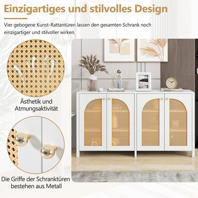 Buffet Design Unique Blanc avec 4 Portes en Rotin Artificiel Courbé - Rangement Polyvalent SCIRQRAIN