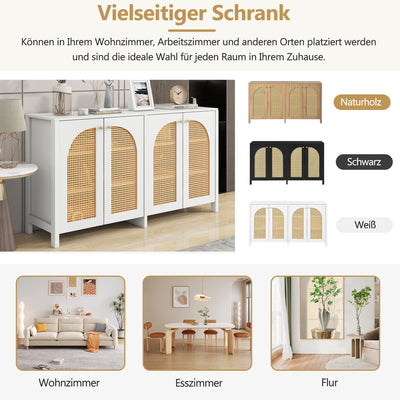 Buffet Design Unique Blanc avec 4 Portes en Rotin Artificiel Courbé - Rangement Polyvalent SCIRQRAIN