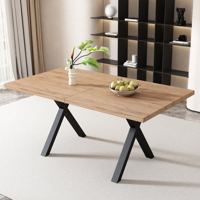 Table Basse / Table à Manger Moderne en Bois de Chêne avec Pieds Croisés en Métal Noir SCITS WOOD