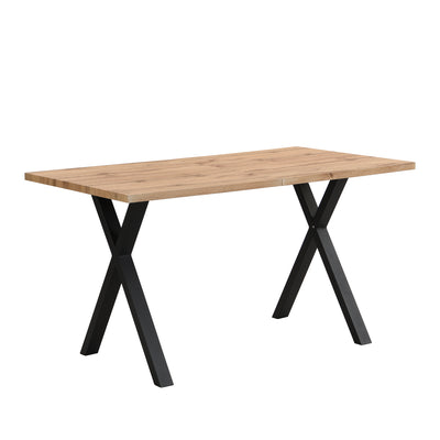 Table Basse / Table à Manger Moderne en Bois de Chêne avec Pieds Croisés en Métal Noir SCITS WOOD