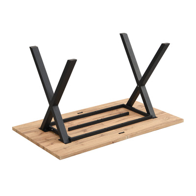 Table Basse / Table à Manger Moderne en Bois de Chêne avec Pieds Croisés en Métal Noir SCITS WOOD