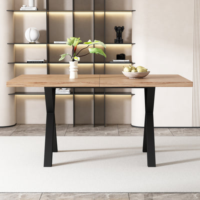 Table Basse / Table à Manger Moderne en Bois de Chêne avec Pieds Croisés en Métal Noir SCITS WOOD
