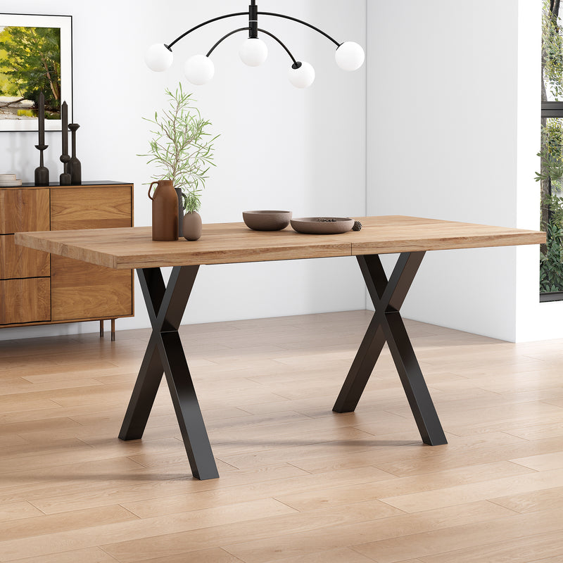 Table Basse / Table à Manger Moderne en Bois de Chêne avec Pieds Croisés en Métal Noir SCITS WOOD