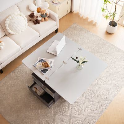 Table Basse Modulable Grise avec Plateau Relevable, 3 Tiroirs et Rangement Intégré SCODS