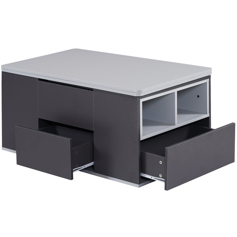 Table Basse Modulable Grise avec Plateau Relevable, 3 Tiroirs et Rangement Intégré SCODS