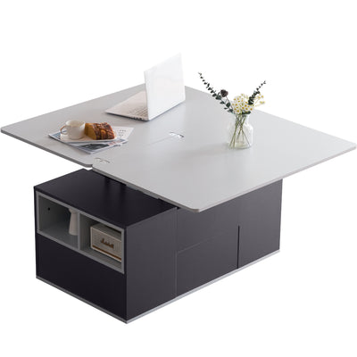 Table Basse Modulable Grise avec Plateau Relevable, 3 Tiroirs et Rangement Intégré SCODS