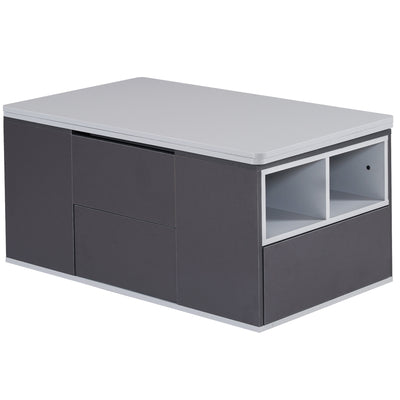 Table Basse Modulable Grise avec Plateau Relevable, 3 Tiroirs et Rangement Intégré SCODS
