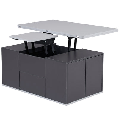 Table Basse Modulable Grise avec Plateau Relevable, 3 Tiroirs et Rangement Intégré SCODS