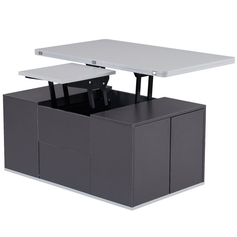 Table Basse Modulable Grise avec Plateau Relevable, 3 Tiroirs et Rangement Intégré SCODS