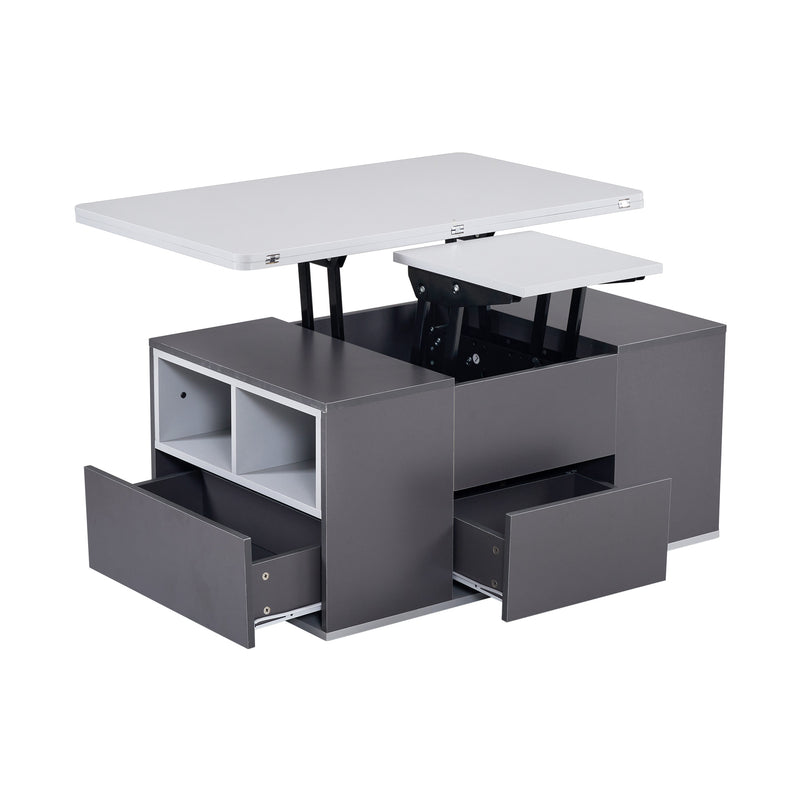 Table Basse Modulable Grise avec Plateau Relevable, 3 Tiroirs et Rangement Intégré SCODS