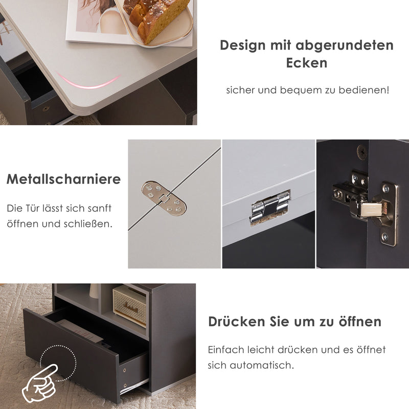 Table Basse Modulable Grise avec Plateau Relevable, 3 Tiroirs et Rangement Intégré SCODS