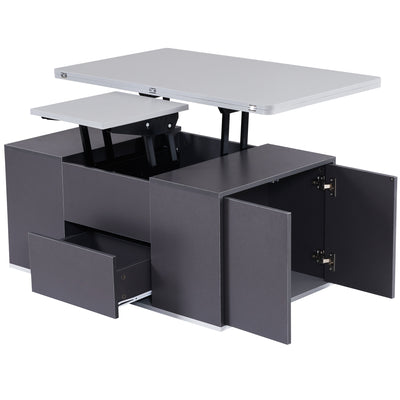 Table Basse Modulable Grise avec Plateau Relevable, 3 Tiroirs et Rangement Intégré SCODS