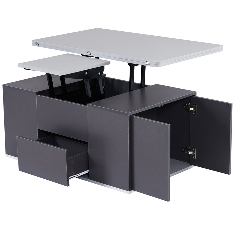 Table Basse Modulable Grise avec Plateau Relevable, 3 Tiroirs et Rangement Intégré SCODS