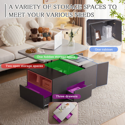 Table Basse Modulable Grise avec Plateau Relevable, 3 Tiroirs et Rangement Intégré SCODS
