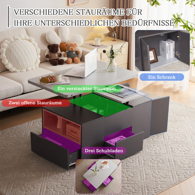 Table Basse Modulable Grise avec Plateau Relevable, 3 Tiroirs et Rangement Intégré SCODS