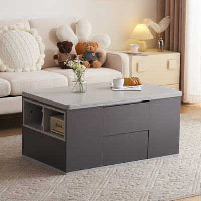 Table Basse Modulable Grise avec Plateau Relevable, 3 Tiroirs et Rangement Intégré SCODS