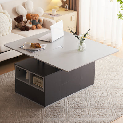 Table Basse Modulable Grise avec Plateau Relevable, 3 Tiroirs et Rangement Intégré SCODS