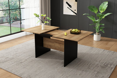 Table de Salle à Manger Extensible Moderne - Noir et Effet Noyer Foncé SCRAISCALS
