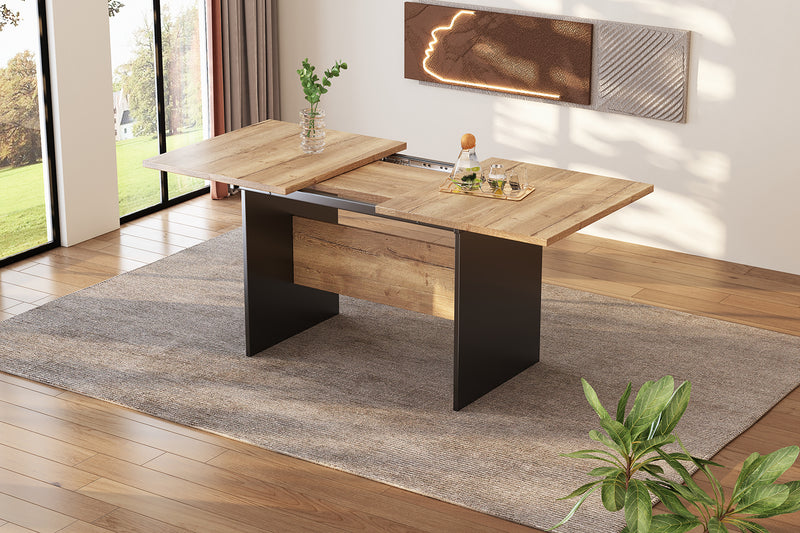 Table de Salle à Manger Extensible Moderne - Noir et Effet Noyer Foncé SCRAISCALS