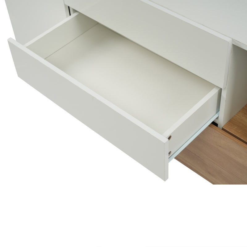 Buffet Scandinave Blanc Brillant et Chêne Clair avec Portes Push-Open et Rangement Modulaire SHIELNIH