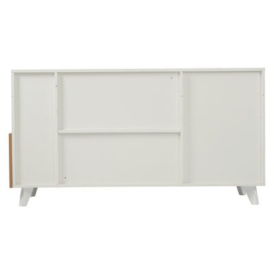 Buffet Scandinave Blanc Brillant et Chêne Clair avec Portes Push-Open et Rangement Modulaire SHIELNIH
