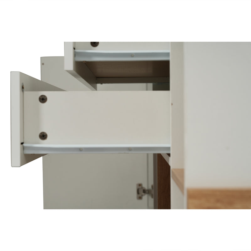 Buffet Scandinave Blanc Brillant et Chêne Clair avec Portes Push-Open et Rangement Modulaire SHIELNIH
