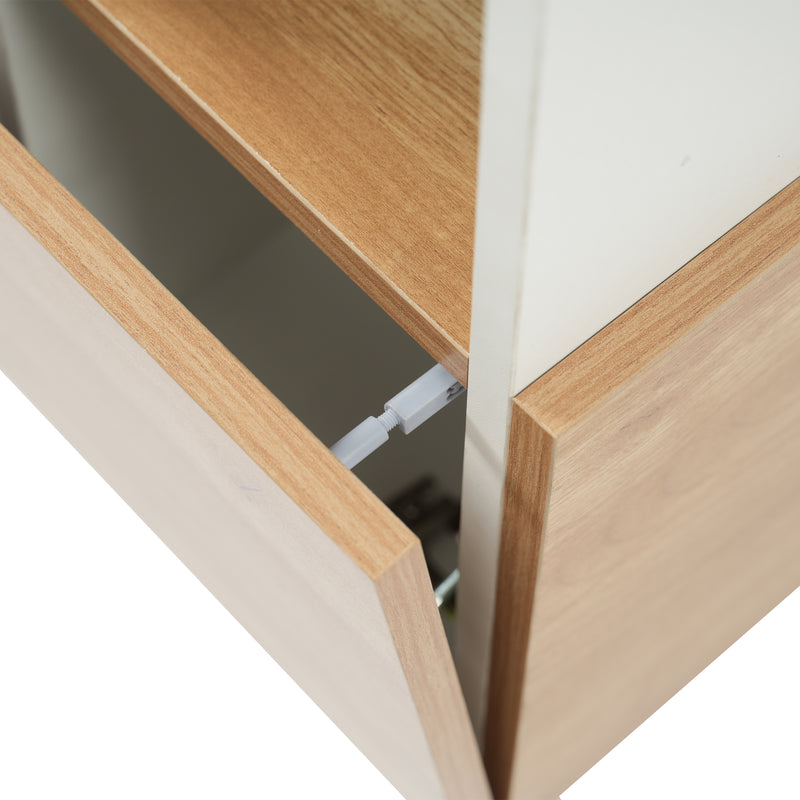 Buffet Scandinave Blanc Brillant et Chêne Clair avec Portes Push-Open et Rangement Modulaire SHIELNIH