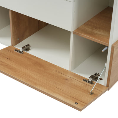 Buffet Scandinave Blanc Brillant et Chêne Clair avec Portes Push-Open et Rangement Modulaire SHIELNIH