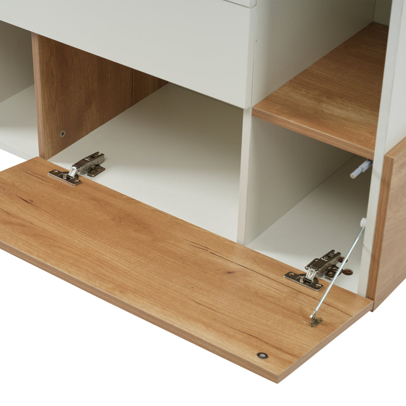 Buffet Scandinave Blanc Brillant et Chêne Clair avec Portes Push-Open et Rangement Modulaire SHIELNIH