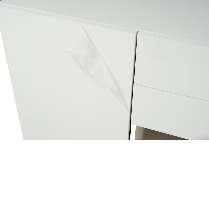 Buffet Scandinave Blanc Brillant et Chêne Clair avec Portes Push-Open et Rangement Modulaire SHIELNIH