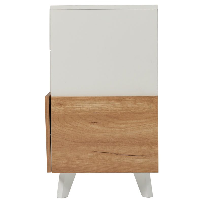 Buffet Scandinave Blanc Brillant et Chêne Clair avec Portes Push-Open et Rangement Modulaire SHIELNIH