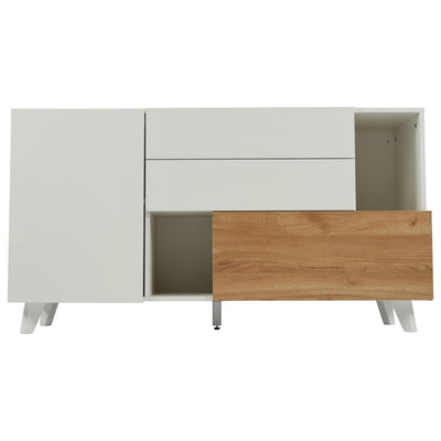 Buffet Scandinave Blanc Brillant et Chêne Clair avec Portes Push-Open et Rangement Modulaire SHIELNIH